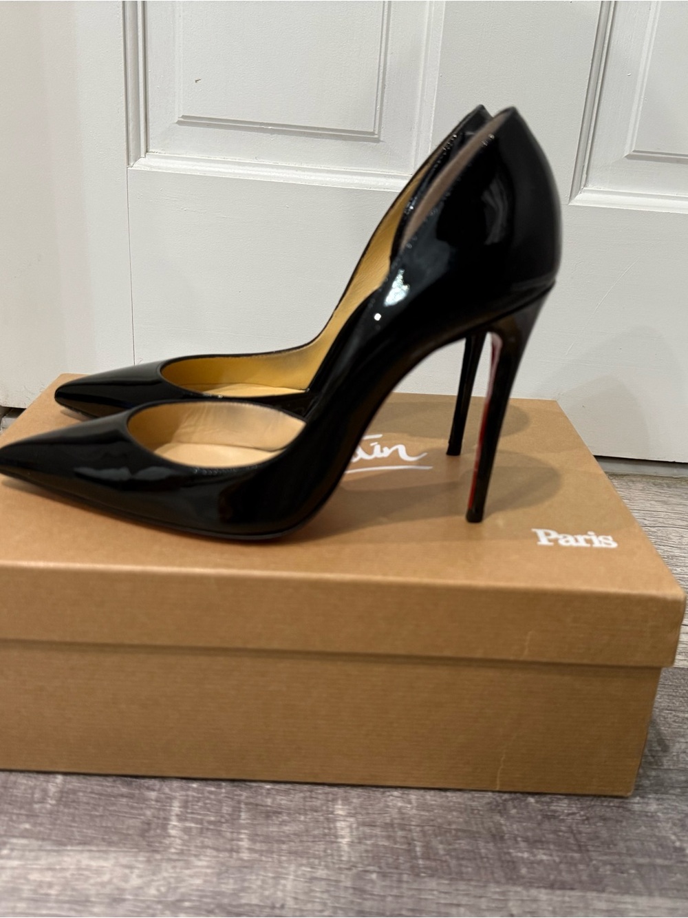 Christian Louboutin Black Patent Pointed-Toe Iriza Pumps with Red Sole - Picture 2 of 8